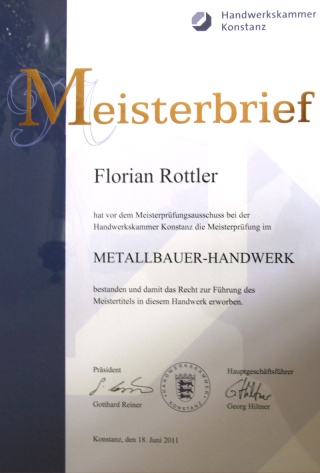 Meisterbrief - Rolf Rottler